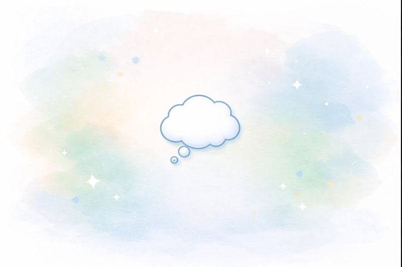 Watercolour pastel background with a cloud-shaped thought bubble and stars, suggesting a read it later app concept.